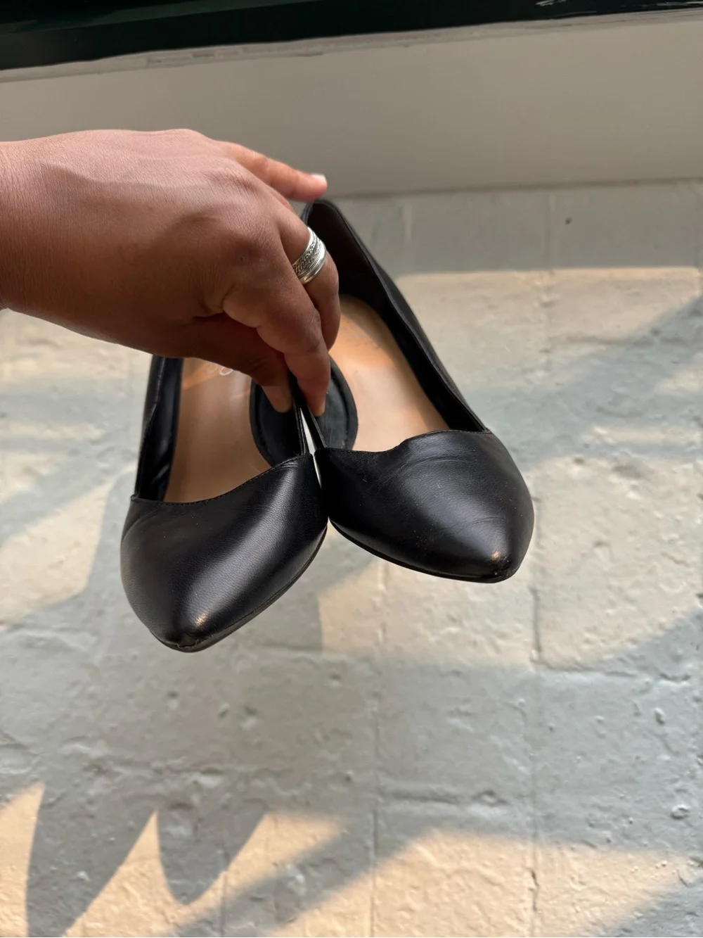 Franco Sarto ‘Frankie’ Black Leather Pointed-Toe Wedge Pumps